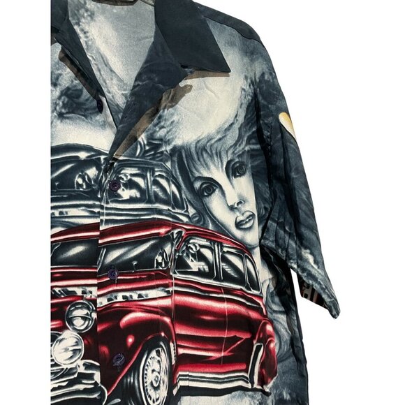 Million Guy Men's Button Up Shirt Hot Rider Red Car All Over Print Gray Size XL - Picture 3 of 5